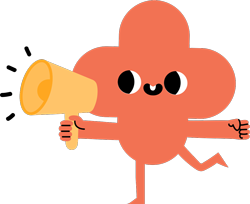 Small smiling shape character with a megaphone.